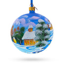 Serene Winter Village Scene with Lake Glass Ball Christmas Ornament 4 Inches