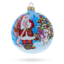 Santa's Gift List and Loyal Dog Glass Ball Christmas Ornament 4 Inches