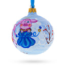 Two Pigs with Gifts Glass Ball Christmas Ornament 3.25 Inches