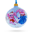 Two Pigs with Gifts Glass Ball Christmas Ornament 3.25 Inches