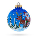 Santa and Reindeer Festive Glass Ball Christmas Ornament 3.25 Inches