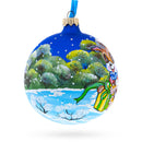 Puppy Unwrapping a Surprise Glass Ball Christmas Ornament 4 Inches