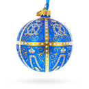 1896 Twelve Monograms Royal Blue Glass Ball Christmas Ornament 3.25 Inches