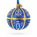 1896 Twelve Monograms Royal Blue Glass Ball Christmas Ornament 3.25 Inches