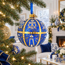1896 Twelve Monograms Royal Blue Glass Ball Christmas Ornament 3.25 Inches