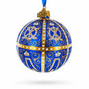 1896 Twelve Monograms Royal Blue Glass Ball Christmas Ornament 3.25 Inches