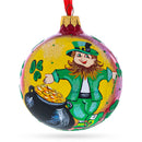 Lucky Leprechaun & Pot of Gold Glass Christmas Ornament 4 Inches