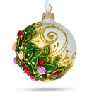 Embossed Roses Bouquet on Pristine White Glass Ball Christmas Ornament 3.25 Inches