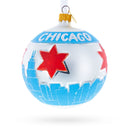 Chicago Cityscape and Flag Glass Ball Christmas Ornament 4 Inches
