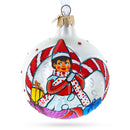 Elf and Candy Canes Glass Ball Christmas Ornaments 3.25 Inches
