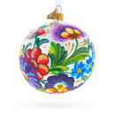 Ukrainian Petrykivka Floral Painting Glass Ball Christmas Ornament 4 Inches
