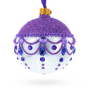 Glittered Purple Top Glass Ball Christmas Ornament 3.25 Inches