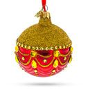 Glittered Golden Top Glass Ball Christmas Ornament 3.25 Inches