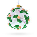 3D Roses in Silver Spiral Glass Ball Christmas Ornament 3.25 Inches