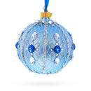 Luxurious Blue and Silver Jeweled Glass Ball Ornament 3.25 Inches