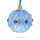 Luxurious Blue and Silver Jeweled Glass Ball Ornament 3.25 Inches