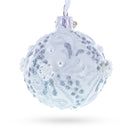 Silver Glitter Scrolls, Pearls & Rose Accents Winter Elegance Glass ball Ornament 2.4 Inches