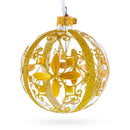 Gold Filigree Floral Design Glass Ball Christmas Ornament 3.25 Inches