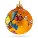 Yellow Birds on Branch Glass Ball Christmas Ornament 3.25 Inches