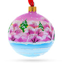 Squirrel Couple Amidst Lotus Flower Glass Ball Christmas Ornament 3.25 Inches