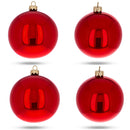 Set of 4 Glossy Red Glass Ball Christmas Ornaments 4 Inches