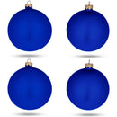 Set Of 4 Matte Blue Glass Ball Christmas Ornaments 4 Inches