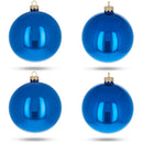 Set of 4 Glossy Blue Glass Ball Christmas Ornaments 4 Inches