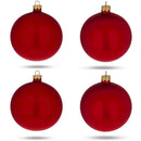 Set of 4 Red Matte Glass Ball Christmas Ornaments 4 Inches