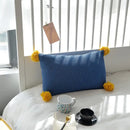 Knit cushion cover set blue orange & grey living room pom poms