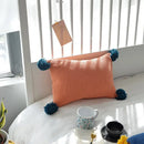 Knit cushion cover set blue orange & grey living room pom poms
