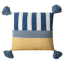 Knit stripe pillow cover coral & white living room with tassels