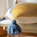 Knit stripe pillow cover coral & white living room with tassels