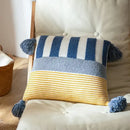 Knit stripe pillow cover coral & white living room with tassels