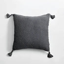 Knitted grey ivory geometric pillow cover set living room tassels