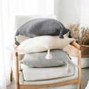 Knitted grey ivory geometric pillow cover set living room tassels