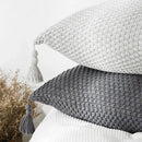 Knitted grey ivory geometric pillow cover set living room tassels