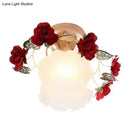 Korean garden ruffle frost white glass ceiling light bedroom rose deco