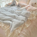 Korean grid lace blue & white gingham bedding set bedroom duvet cover