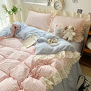 Korean grid lace blue & white gingham bedding set bedroom duvet cover