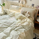 Korean grid lace blue & white gingham bedding set bedroom duvet cover
