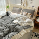 Korean grid lace blue & white gingham bedding set bedroom duvet cover