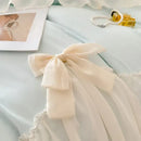 Korean lace bow bedding set blue & cream ruffled bedroom decor