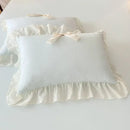 Korean lace bow bedding set blue & cream ruffled bedroom decor