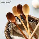 Korean style natural and dark brown wooden spoon set dining room