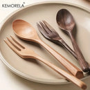 Korean style natural wooden fork and spoon set dining room tableware