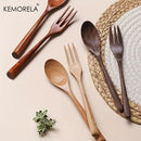 Korean style natural wooden fork and spoon set dining room tableware