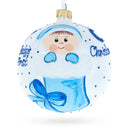 Boy Snuggled in a Christmas Stocking  Baby's First Christmas Ball Ornament 4 Inches