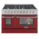 Kucht 48" Propane Range in Stainless Steel, Red Doors, KNG481/LP-R