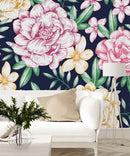 Dark Wallpaper with Yellow and Pink Flowers