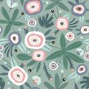 Gentle Hand Drawn Flowers on Green Background Wallpaper